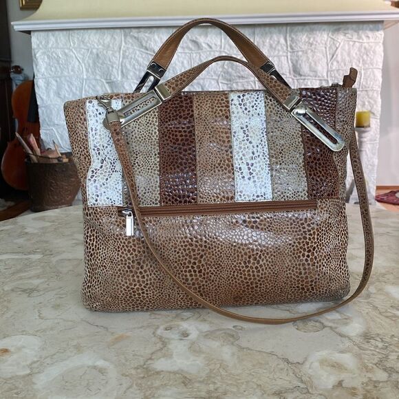 Vintage 1980s Due Fratelli Snakeskin Embossed Leather Dual Handle/ Shoulder Bag - Picture 3 of 15